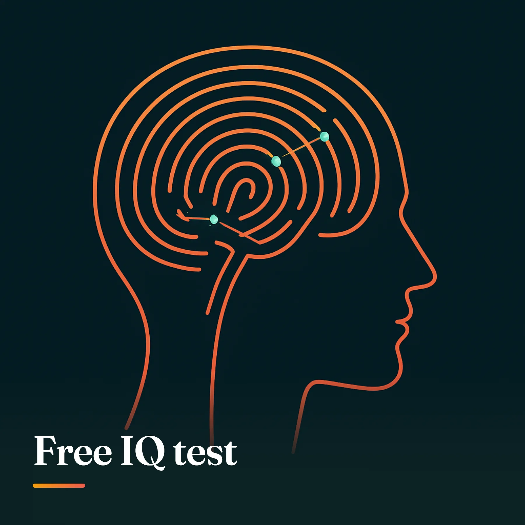 Free IQ test: a head in profile drawn as fingerprint-like arcs, with ideas lighting up